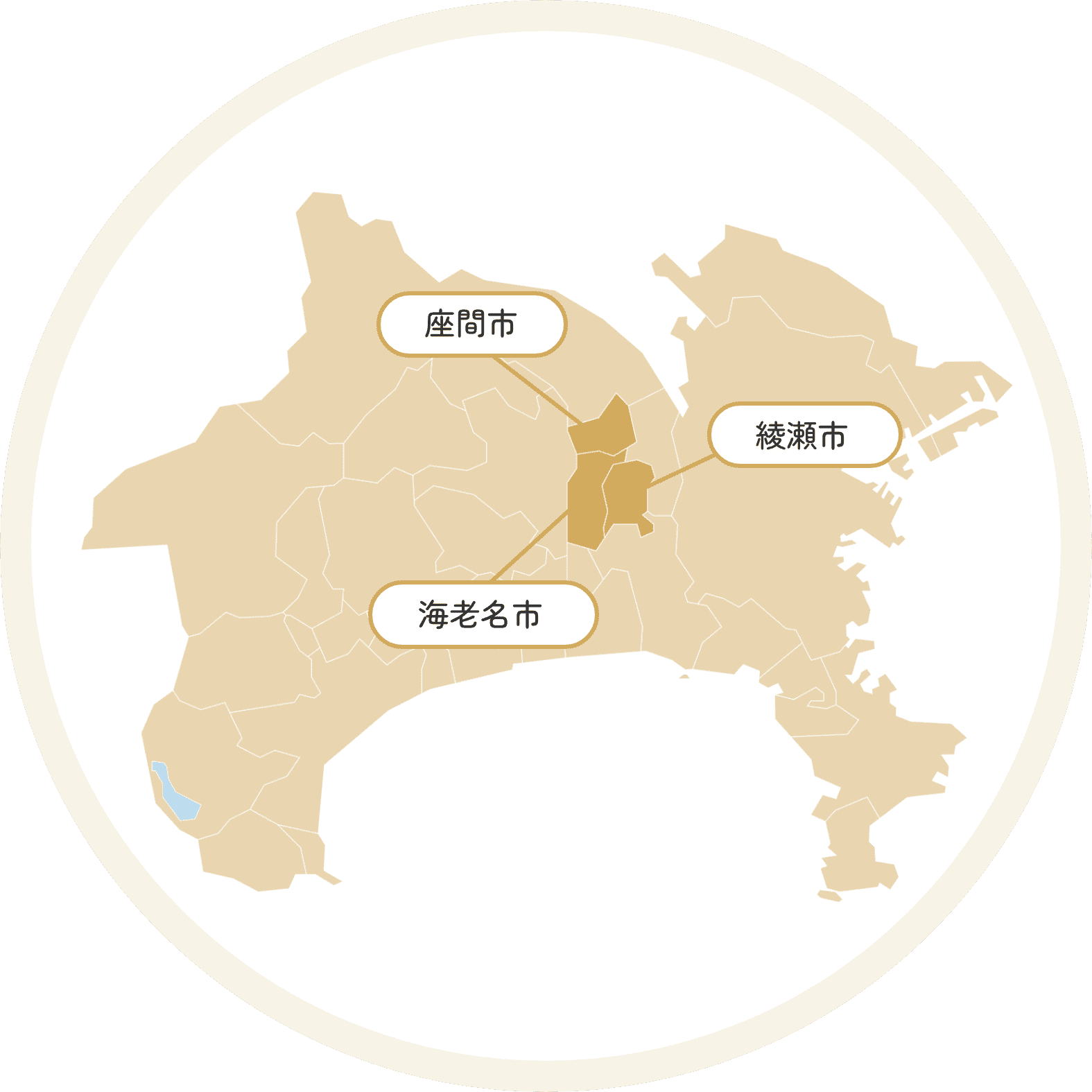 海老名市・座間市・綾瀬市の位置を示す地図